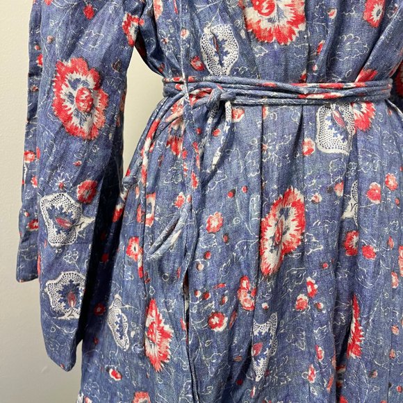 Wiggy Kit Keeper Dress Blue Linen Floral NWOT - Picture 4 of 9